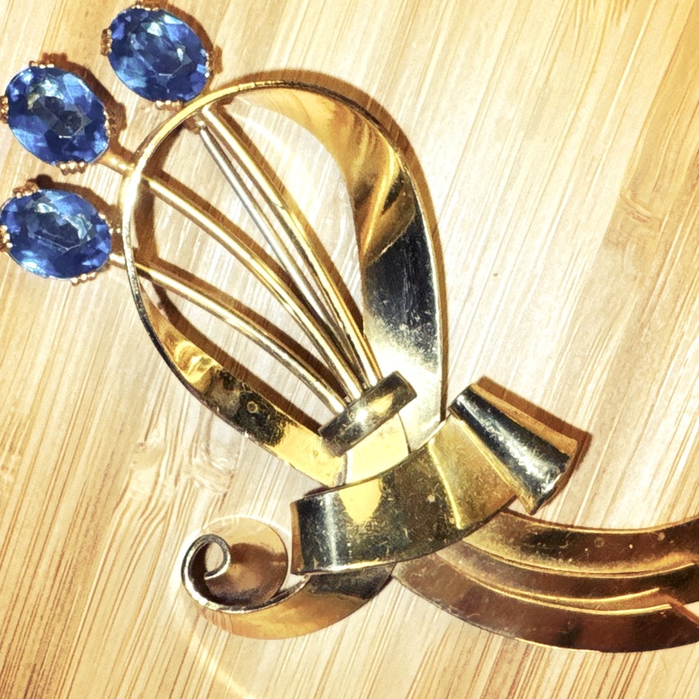 Coro Sterling Craft - Blue Topaz Rhinestone Vintage Spray Pin Brooch